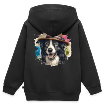 Cute Border Collie Splash Art - Kids Premium Organic Zip-up Hoodie - black - Back - AI Model Kid Male (0cm)