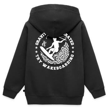 Schwerkraft wird überschätzt Versuchen Sie Wakeboarden - Kinder Premium Organic Zip Hoodie - Schwarz - Hinten - AI Model Kid Male (0cm)