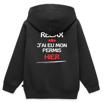 Relax j'ai eu mon permis hier - Sweat Premium à capuche zippé enfant bio - noir - Dos - AI Model Kid Male (0cm)