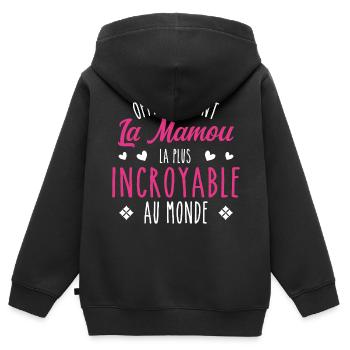 Officiellement La Mamou Incroyable - Sweat Premium à capuche zippé enfant bio - noir - Dos - AI Model Kid Male (0cm)