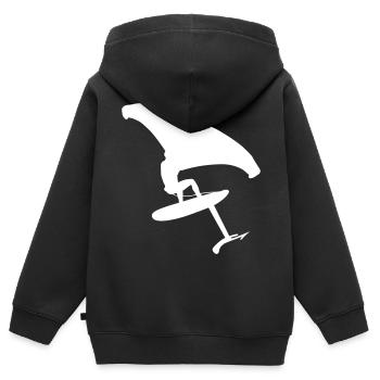 Wingsurfer dynamique sur l’eau - Sweat Premium à capuche zippé enfant bio - noir - Dos - AI Model Kid Male (0cm)