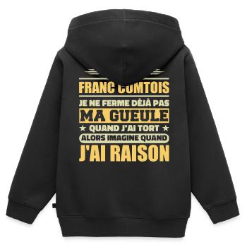Franc comtois je ferme pas ma gueule franche comté - Sweat Premium à capuche zippé enfant bio - noir - Dos - AI Model Kid Male (0cm)