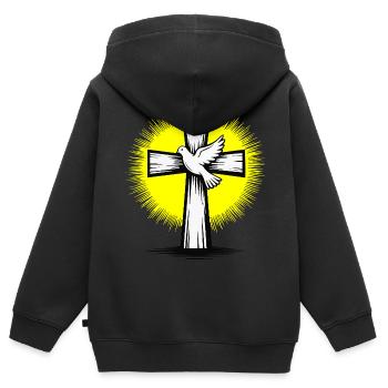 Kreuz Taube Glauben Jesus Christen Religion - Kinder Premium Organic Zip Hoodie - Schwarz - Hinten - AI Model Kid Male (0cm)
