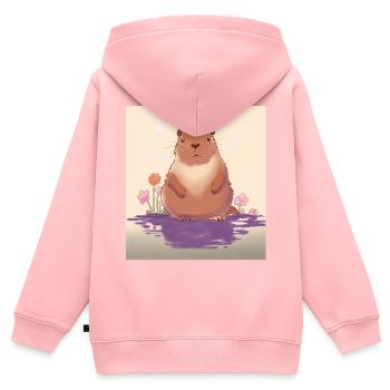 Pastel Lake Capybara - Kids Premium Organic Zip-up Hoodie - rose - Back - AI Model Kid Female (0cm)