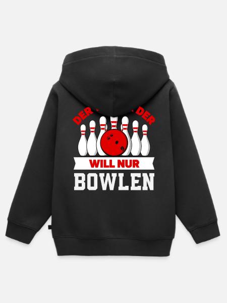 Der Will Nur Bowlen Bowling Spieler - Kinder Premium Organic Zip Hoodie - Schwarz