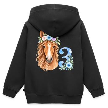 Geburtstagsshirt für 3jährige Mädchen mit Pferd - Kinder Premium Organic Zip Hoodie - Schwarz - Hinten - AI Model Kid Male (0cm)