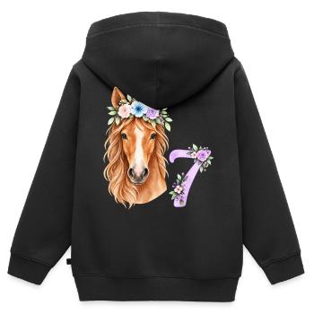 Geburtstagsshirt 7 Jahre mit Pferd - Kinder Premium Organic Zip Hoodie - Schwarz - Hinten - AI Model Kid Male (0cm)