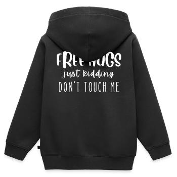 Câlins gratuits Je plaisante Ne me touche pas - Sweat Premium à capuche zippé enfant bio - noir - Dos - AI Model Kid Male (0cm)