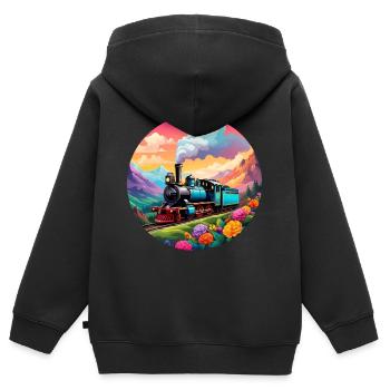 Nostalgische qualmende Dampflokomotive - Kinder Premium Organic Zip Hoodie - Schwarz - Hinten - AI Model Kid Male (0cm)