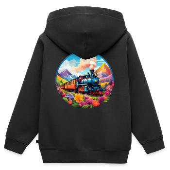 Nostalgic smoking steam locomotive with wagons - Kids Premium Organic Zip-up Hoodie - black - Back - AI Model Kid Male (0cm)