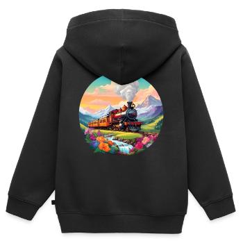 Nostalgic smoking steam locomotive with wagons - Kids Premium Organic Zip-up Hoodie - black - Back - AI Model Kid Male (0cm)