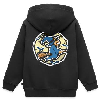 Sorcière au balai de sorcière Halloween - Sweat Premium à capuche zippé enfant bio - noir - Dos - AI Model Kid Male (0cm)