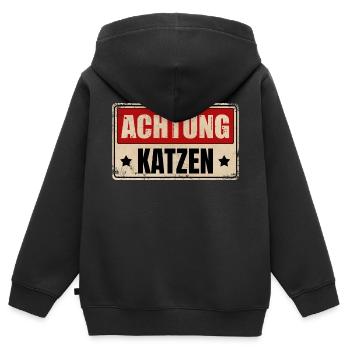 ACHTUNG KATZEN - Kinder Premium Organic Zip Hoodie - Schwarz - Hinten - AI Model Kid Male (0cm)