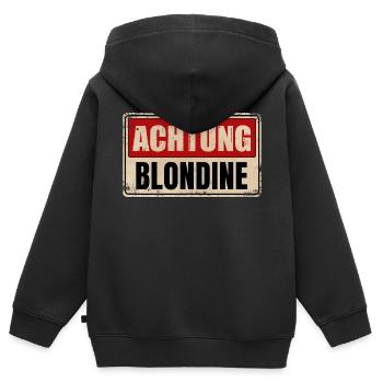ATTENTION BLONDE - Sweat Premium à capuche zippé enfant bio - noir - Dos - AI Model Kid Male (0cm)