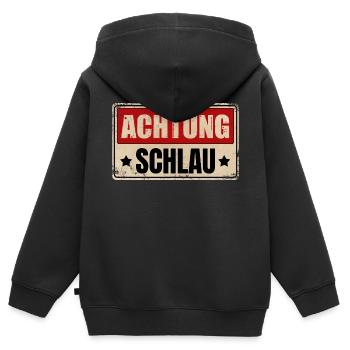ACHTUNG SCHLAU - Kinder Premium Organic Zip Hoodie - Schwarz - Hinten - AI Model Kid Male (0cm)