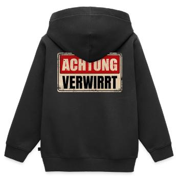 ACHTUNG VERWIRRT - Kinder Premium Organic Zip Hoodie - Schwarz - Hinten - AI Model Kid Male (0cm)