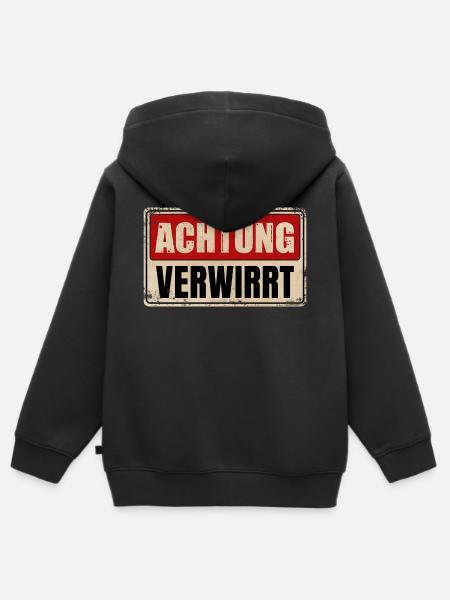 ACHTUNG VERWIRRT - Kinder Premium Organic Zip Hoodie - Schwarz