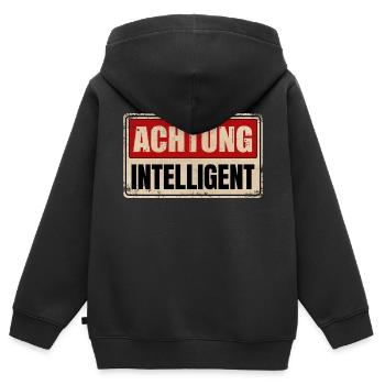 ACHTUNG INTELLIGENT - Kinder Premium Organic Zip Hoodie - Schwarz - Hinten - AI Model Kid Male (0cm)