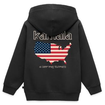 Kamala Harris & Tim Walz 2024 Chemise de soutien - Sweat Premium à capuche zippé enfant bio - noir - Dos - AI Model Kid Male (0cm)