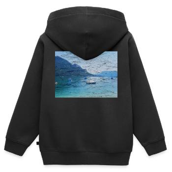 See mit Springmuster , Patina, auf Alt - Kinder Premium Organic Zip Hoodie - Schwarz - Hinten - AI Model Kid Male (0cm)