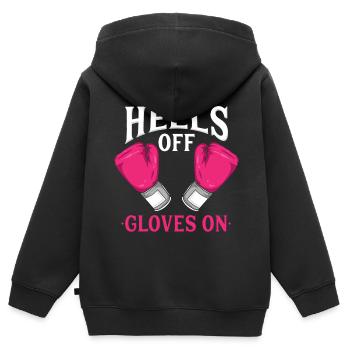 Heels Off Gloves on | Frauen Mädchen Boxen - Kinder Premium Organic Zip Hoodie - Schwarz - Hinten - AI Model Kid Male (0cm)