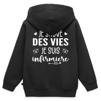 Ich bin ein Lebensretter, ich bin Krankenschwester - Kinder Premium Organic Zip Hoodie - Schwarz - Hinten - AI Model Kid Male (0cm)
