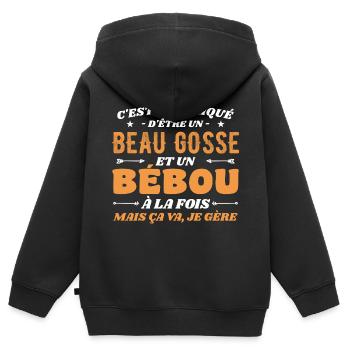 Compliqué Beau Gosse et Bébou - Sweat Premium à capuche zippé enfant bio - noir - Dos - AI Model Kid Male (0cm)