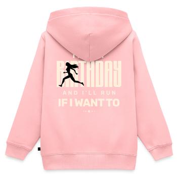 C’est mon anniversaire et je me présenterai si je veux - Sweat Premium à capuche zippé enfant bio - rose - Dos - AI Model Kid Female (0cm)
