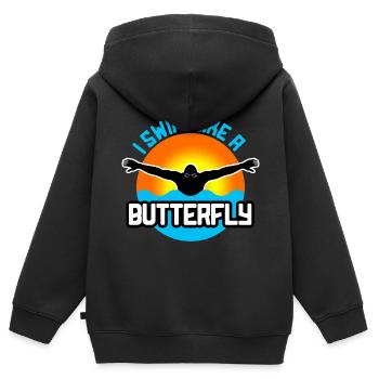 Natation Brasse Nageur - Sweat Premium à capuche zippé enfant bio - noir - Dos - AI Model Kid Male (0cm)