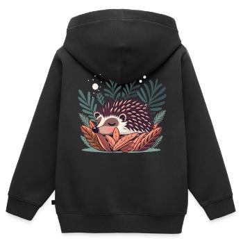 Mignon hérisson endormi dans les buissons - Sweat Premium à capuche zippé enfant bio - noir - Dos - AI Model Kid Male (0cm)