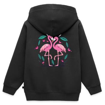 Vertrauen und Zuneigung - Flamingos der Liebe - Kinder Premium Organic Zip Hoodie - Schwarz - Hinten - AI Model Kid Male (0cm)
