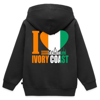 Côte d’Ivoire - Sweat Premium à capuche zippé enfant bio - noir - Dos - AI Model Kid Male (0cm)