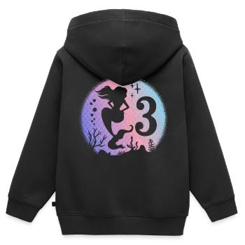 Anniversaire Fille 3 ans Sirène Sirène Sirène Sirène Sirène - Sweat Premium à capuche zippé enfant bio - noir - Dos - AI Model Kid Male (0cm)