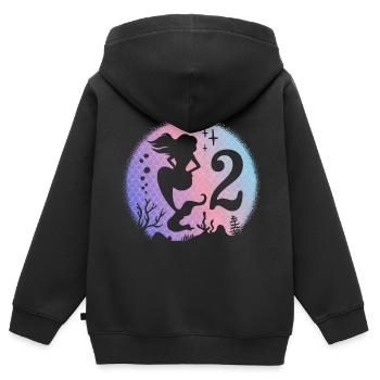 Fille d’anniversaire 2 ans Sirène Sirène Sirène Sirène - Sweat Premium à capuche zippé enfant bio - noir - Dos - AI Model Kid Male (0cm)