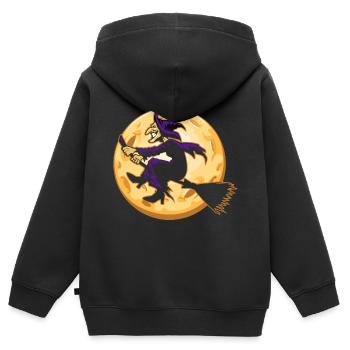 Balai de sorcière Halloween Pleine Lune - Sweat Premium à capuche zippé enfant bio - noir - Dos - AI Model Kid Male (0cm)