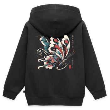 Kirschblüten Schmetterling: Japanische Ästhetik - Kinder Premium Organic Zip Hoodie - Schwarz - Hinten - AI Model Kid Male (0cm)