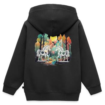 Wald Waldbewohner Einhorn Einhörner Fabelwesen - Kinder Premium Organic Zip Hoodie - Schwarz - Hinten - AI Model Kid Male (0cm)