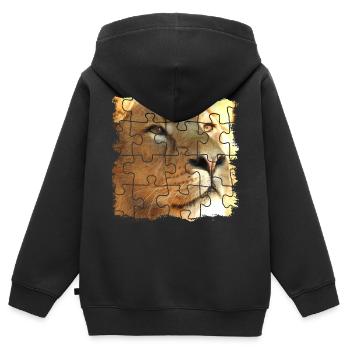 Lion puzzle, symbole de force et de force - Sweat Premium à capuche zippé enfant bio - noir - Dos - AI Model Kid Male (0cm)