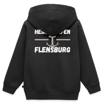 Heimathafen Flensburg - Kinder Premium Organic Zip Hoodie - Schwarz - Hinten - AI Model Kid Male (0cm)
