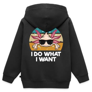 Proverbes Axolotl - Sweat Premium à capuche zippé enfant bio - noir - Dos - AI Model Kid Male (0cm)