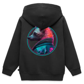 Hyène punk en veste en cuir - Sweat Premium à capuche zippé enfant bio - noir - Dos - AI Model Kid Male (0cm)