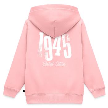 1945 Année de naissance Année de naissance - Sweat Premium à capuche zippé enfant bio - rose - Dos - AI Model Kid Female (0cm)