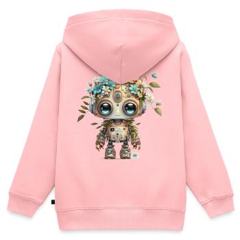 Bezaubernder Roboter mit Blumen - Kinder Premium Organic Zip Hoodie - Rosa - Hinten - AI Model Kid Female (0cm)