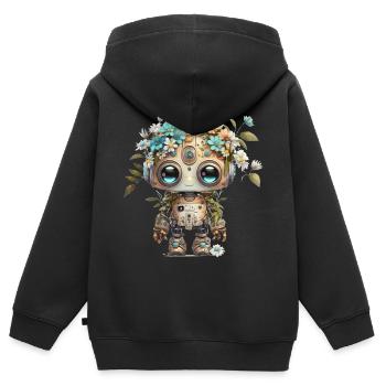 Bezaubernder Roboter mit Blumen - Kinder Premium Organic Zip Hoodie - Schwarz - Hinten - AI Model Kid Male (0cm)