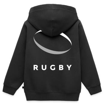RUGBYSPORT UND RUGBYBALL - Kinder Premium Organic Zip Hoodie - Schwarz - Hinten - AI Model Kid Male (0cm)