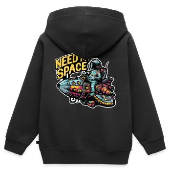Brauche meinen Platz Raumfahrer mit Raumschiff - Kinder Premium Organic Zip Hoodie - Schwarz - Hinten - AI Model Kid Male (0cm)