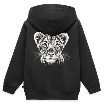 Zarte Unschuld: Sibirischer Löwenjunges in Weiß - Kinder Premium Organic Zip Hoodie - Schwarz - Hinten - AI Model Kid Male (0cm)