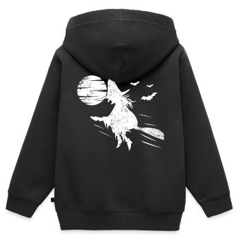 Balai de sorcière Halloween Pleine Lune - Sweat Premium à capuche zippé enfant bio - noir - Dos - AI Model Kid Male (0cm)