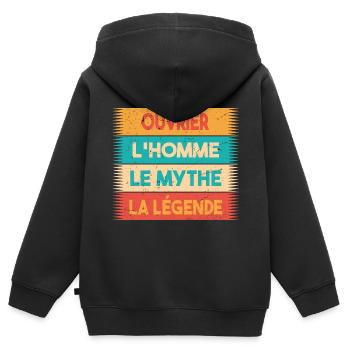 Ouvrier, L'homme, Le mythe, cadeau ouvrier. - Sweat Premium à capuche zippé enfant bio - noir - Dos - AI Model Kid Male (0cm)