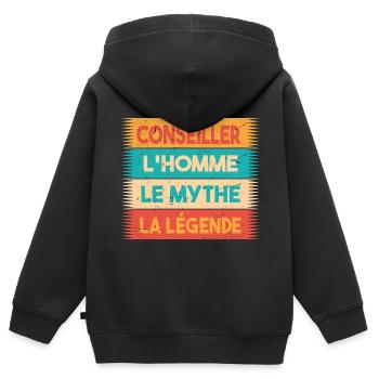 Conseiller, L'homme, Le mythe, cadeau conseiller. - Sweat Premium à capuche zippé enfant bio - noir - Dos - AI Model Kid Male (0cm)